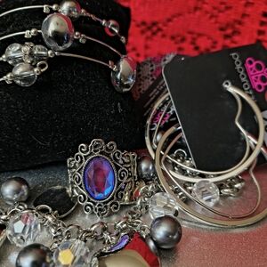 4pc Paparazzi Silver Heart  Necklace Set